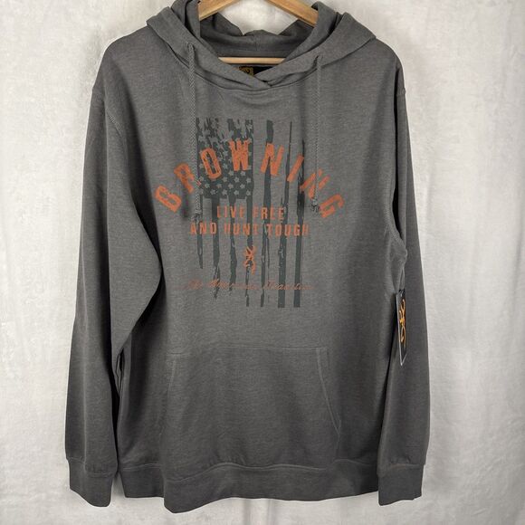 Browning Hoodie Crew Gray Castlerock Live Free Hunt Tough Pullover Sz Large NTW - Picture 1 of 6